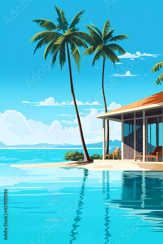 Illustration of a beautiful view of a tropical island