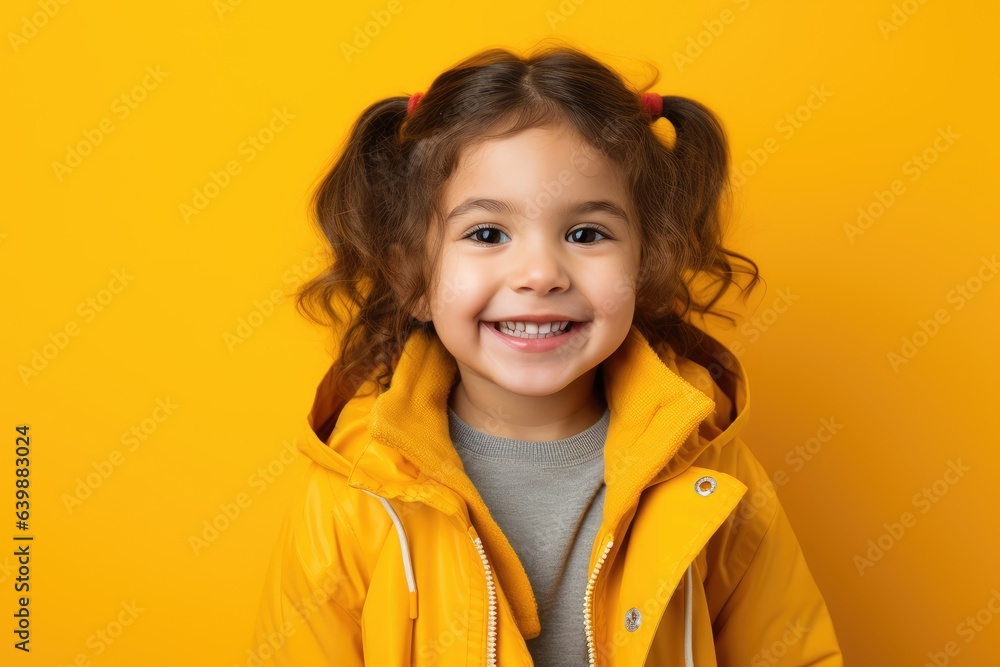 Happy sweet little girl on a yellow background Happy sweet little girl on a yellow background
