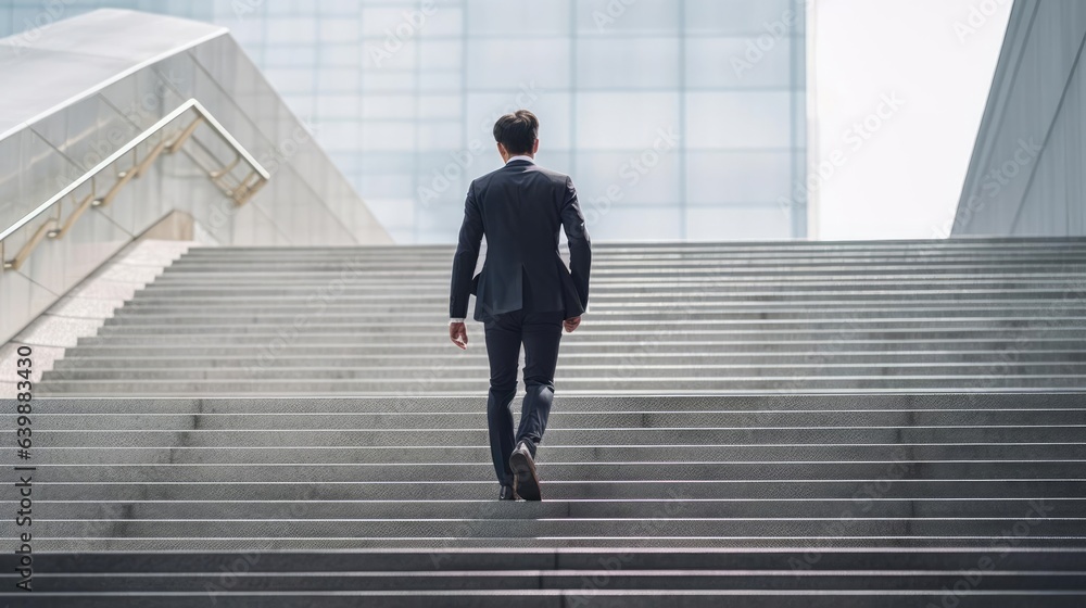 Ambitious businessman in suit climbing the stairs to success Ambitious businessman in suit climbing the stairs to success