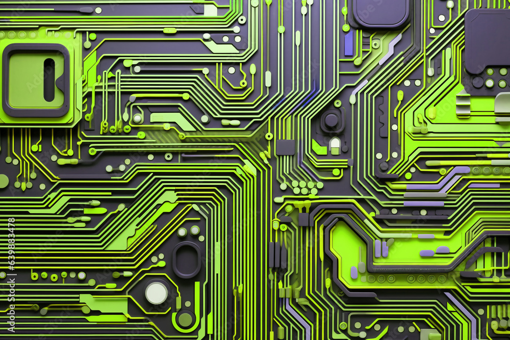 The printed circuit board of a modern computer. Motherboard for electronic systems and equipment.