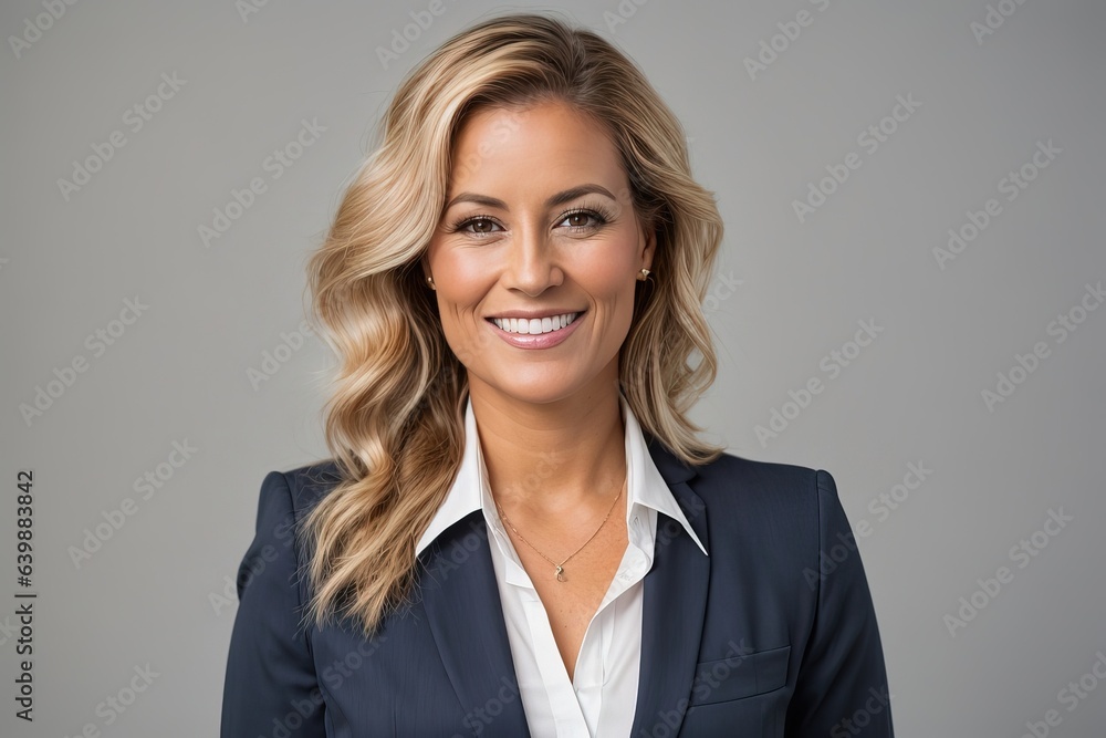 Studio portrait of smiling positive business woman on white background Studio portrait of smiling positive business woman on white background