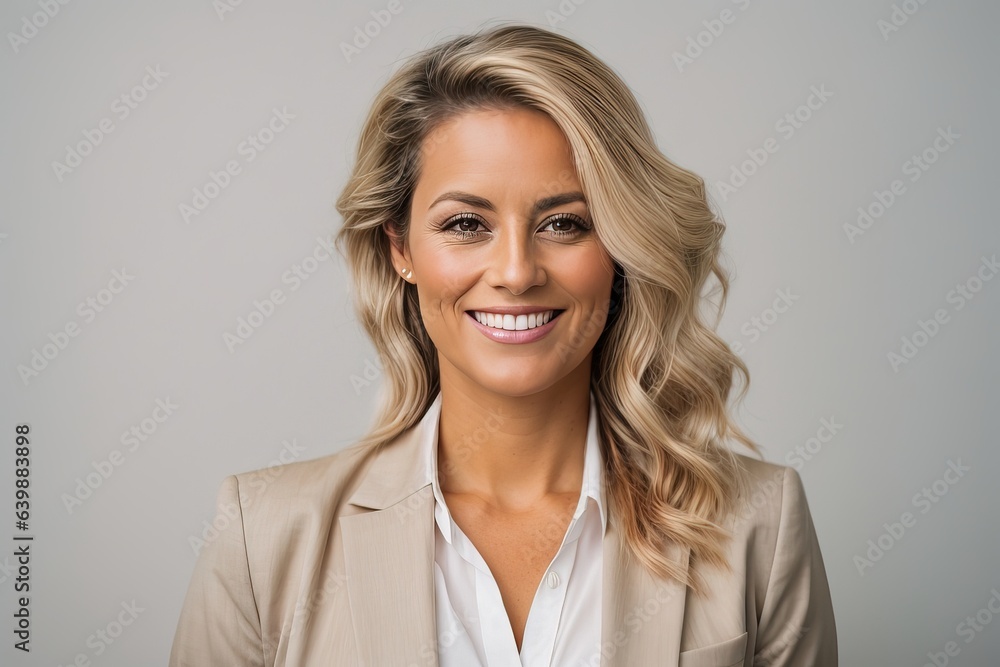 Studio portrait of smiling positive business woman on white background Studio portrait of smiling positive business woman on white background