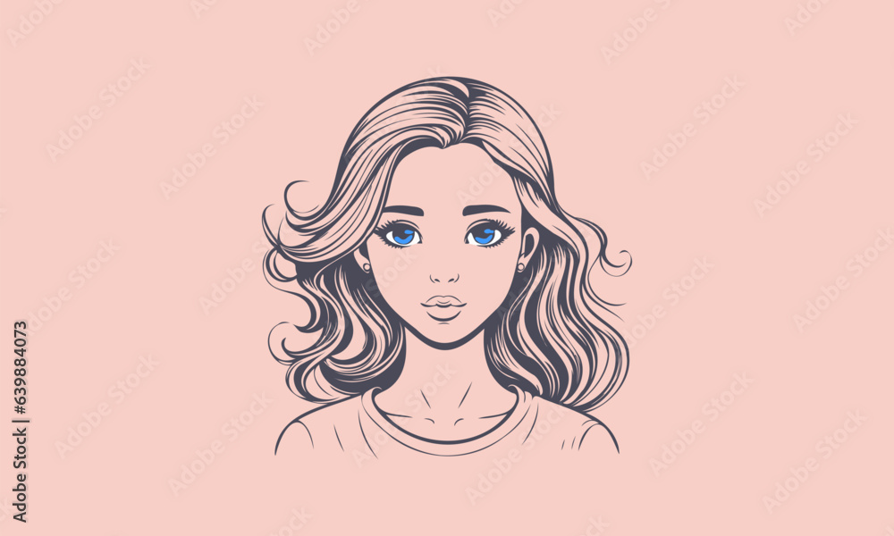 Vector graphic portrait of a young cute beautiful girl with fashionable hairstyle and blue eyes. Isolated background. Vector graphic portrait of a young cute beautiful girl with fashionable hairstyle and blue eyes. Isolated background.
