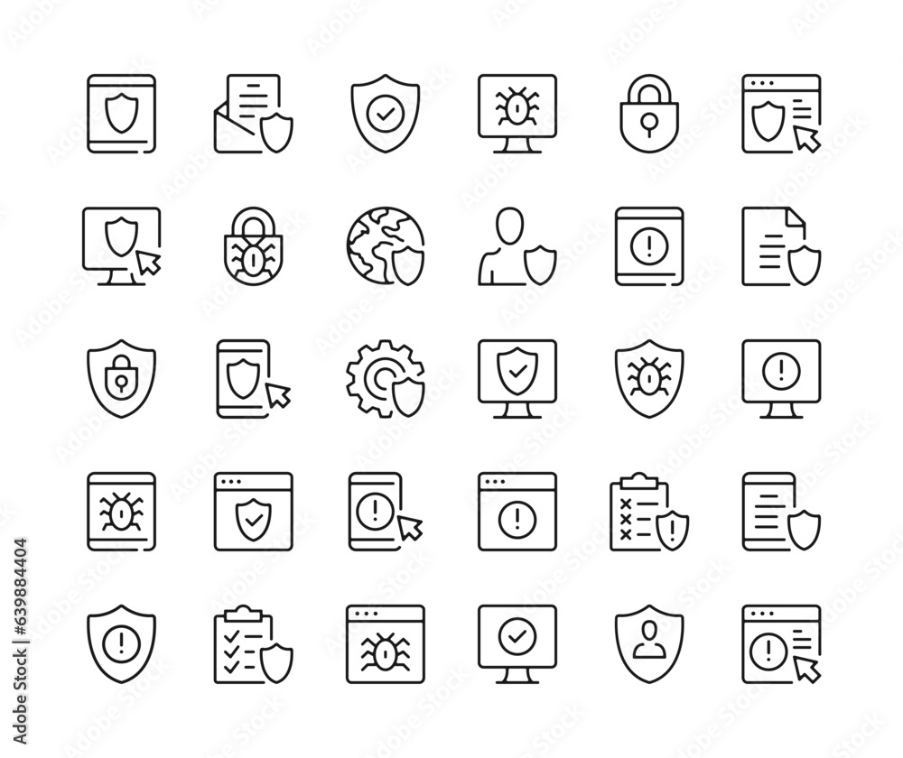 Antivirus icons. Vector line icons set. Black outline stroke symbols Antivirus icons. Vector line icons set. Black outline stroke symbols