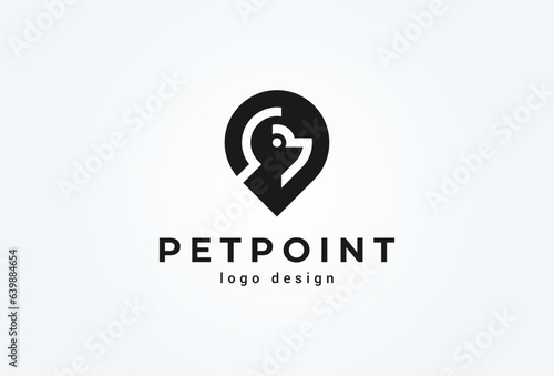 Pet Pin location logo. Geometric Dog inside the place point icon. flat design logo template. vector illustration