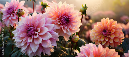 Fototapeta Naklejka Na Ścianę i Meble -  Panoramic pink rose dahlia flower