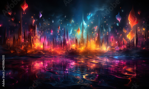 Abstract colorful musical background with notes  instruments.