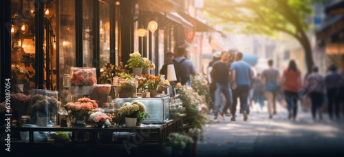 Florist in a walkable city. hand edited Generative AI. photo