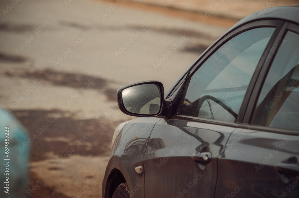 car 3/4 whit rear view mirror