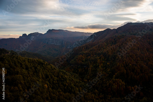 Autumn sunset in Puigsacalm peak  La Garrotxa  Spain
