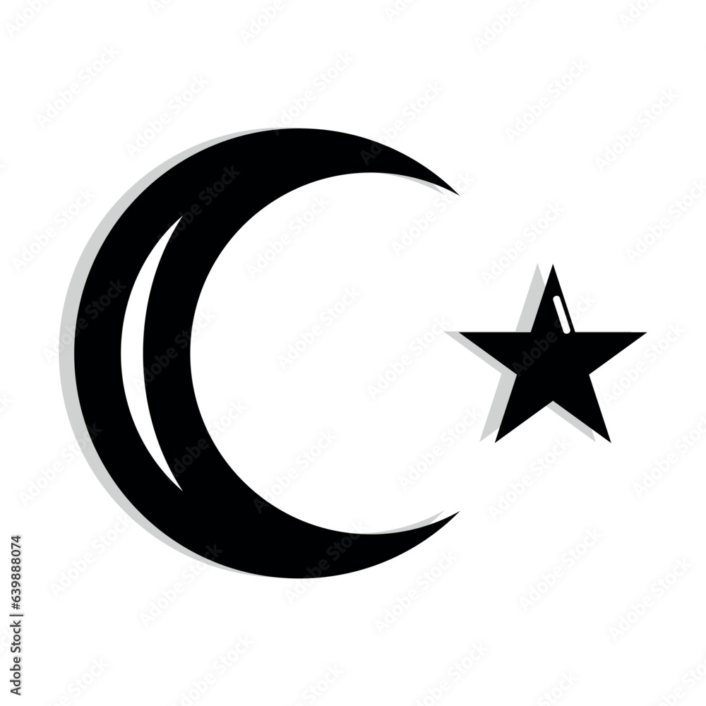 Symbol of islam. Star and crescent icon on white background. Star crescent symbol islam vector icon. Symbol of islam. Star and crescent icon on white background. Star crescent symbol islam vector icon.