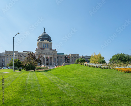 Manicured lawn in front of the granite state capitol building in Helena  Montana  USA