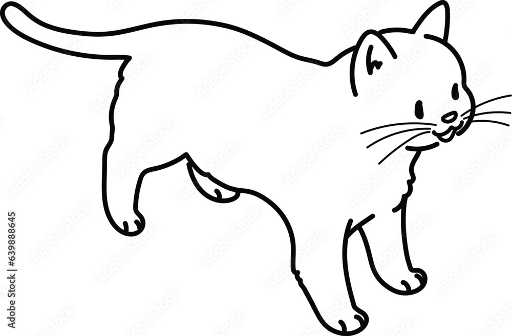 Obraz premium Simple and adorable illustration of cat smiling top view with only outlines