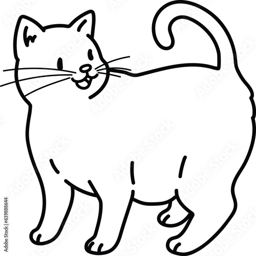 Simple and adorable illustration of happy cat talking with only outlines