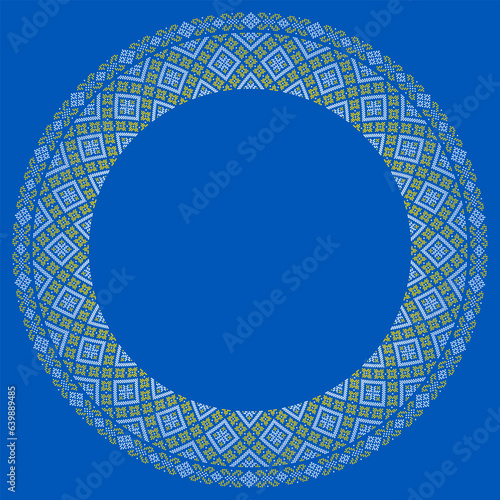 Vector illustration of Ukrainian ornament in ethnic style, identity, vyshyvanka, embroidery for print clothes, websites, banners. Background. Geometric design, border, copy space, frame