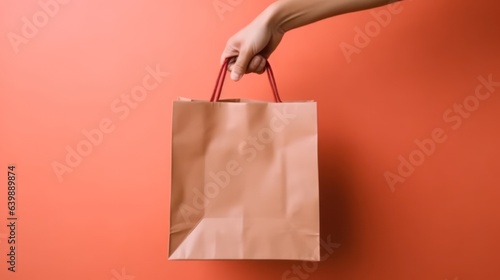 Hand holding paper shopping bag 