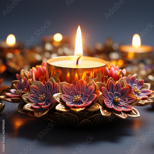 Happy diwali - colorful Diwali Diya lamps decoration on festival