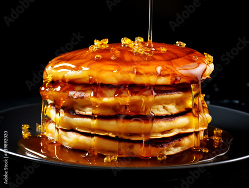 Homemade pancakes honey. Healthy morning breakfast. AI generated © millenius