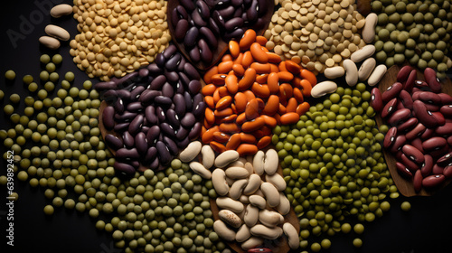 Diverse Legume Bounty: A Colorful Array of Beans and Lentils Overflowing from Bulk Bins, Perfect for Healthy Cooking and Culinary Exploration