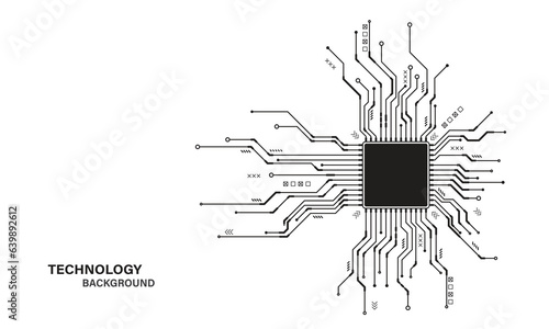 Vector line microchip CPU circuit board. Technology abstract background
