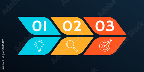 3 steps, option info graphic. Process diagram with business icons. Presentation, timeline infographic template. Vector illustration.