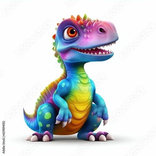 Bright Funny Dino Isolated on White Background. Generative ai