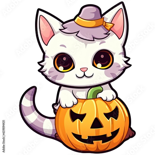 halloween pumpkin with cat © Nitchalee