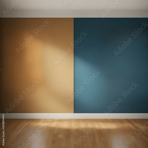  Room with dual paint experiment, wooden floor, ample daylight, unique ambiance.