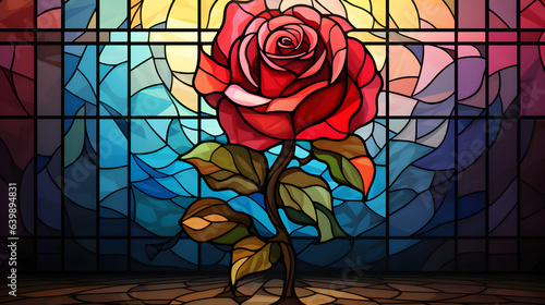 rose stained glass window retro colors
