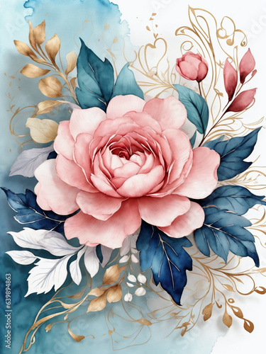 Fényképezés Spring floral in watercolor background