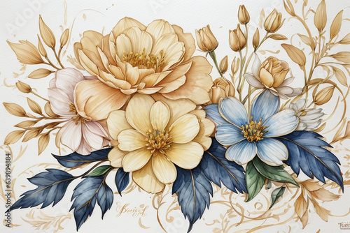 Vászonkép Spring floral in watercolor background