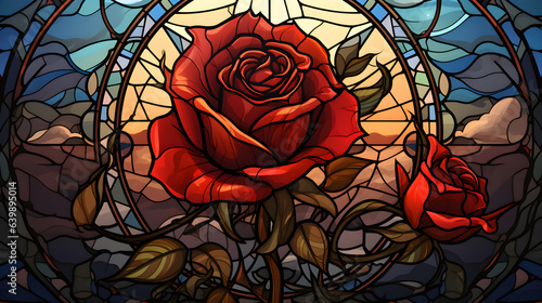 rose stained glass window retro colors