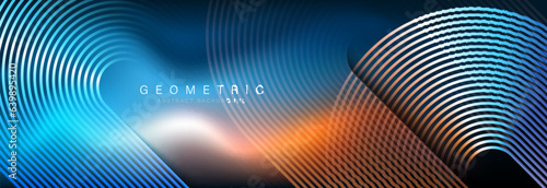 Abstract gradient mesh background with glowing geometric lines. Modern shiny diagonal rounded lines pattern. Futuristic technology concept. Suit for poster, banner, brochure, cover, website, flyer