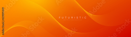 Modern orange abstract background with flowing wave lines. Dynamic wave. Smooth curve lines design element. Futuristic technology concept. Suit for cover, header, poster, banner, website