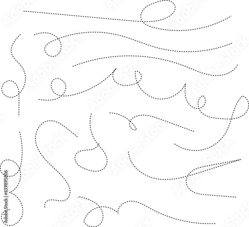 Hand drawn dotted curved line shape. Curved line - vector illustration isolated on white background.