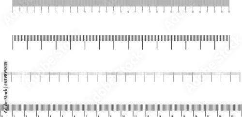 Graduated ruler vector illustration on a background. Inch and centimeter ruler vector illustration. Various measurement scales with divisions.