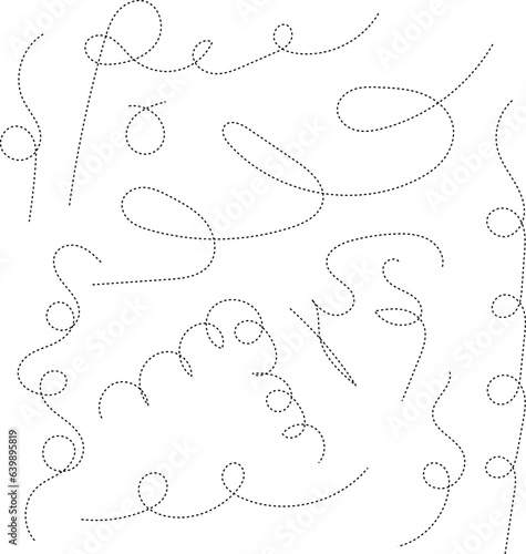 Hand drawn dotted curved line shape. Curved line - vector illustration isolated on white background.