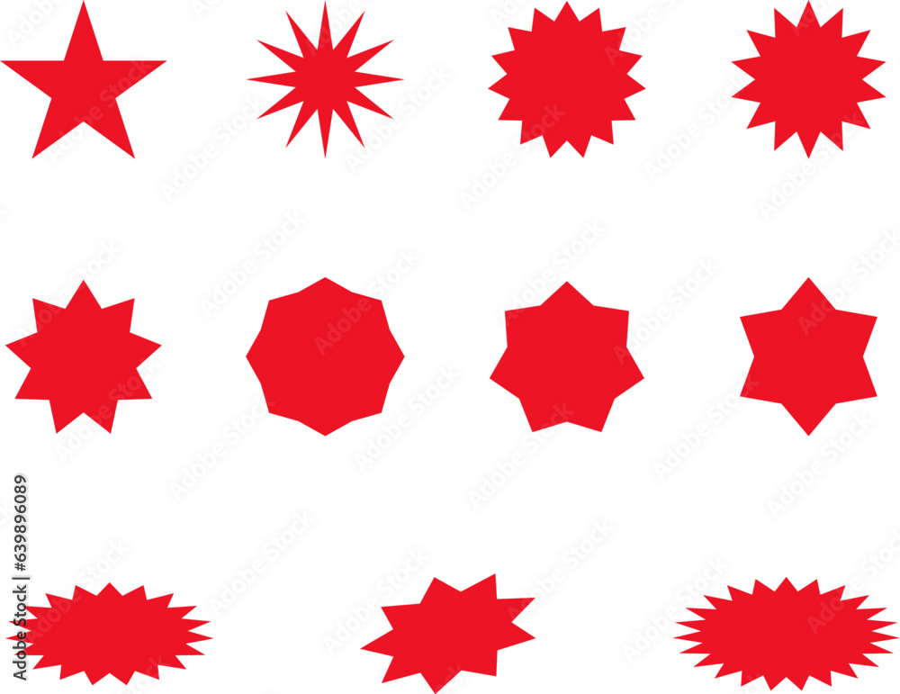 Starburst sticker set - collection of special offer sale oval and round shaped sunburst labels and badges. Promo stickers with star edges. Vector icons in Simple flat vintage style. Starburst sticker set - collection of special offer sale oval and round shaped sunburst labels and badges. Promo stickers with star edges. Vector icons in Simple flat vintage style.