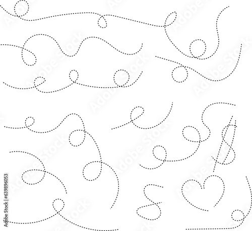 Hand drawn dotted curved line shape. Curved line - vector illustration isolated on white background.