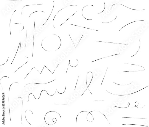 Hand drawn dotted curved line shape. Curved line - vector illustration isolated on white background.