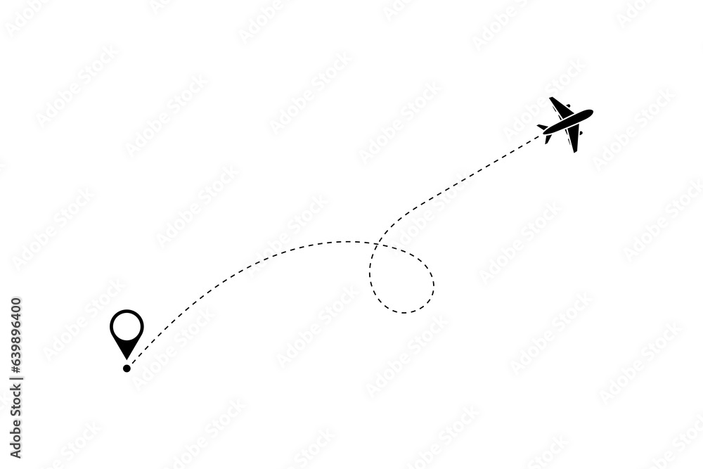 Fototapeta premium Route icon - two points with dotted path and location pin. Route location icon two pin sign and dotted line.