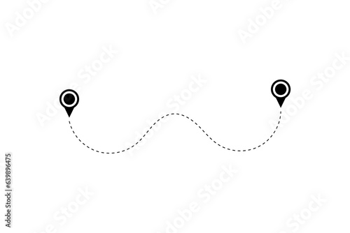 Route icon - two points with dotted path and location pin. Route location icon two pin sign and dotted line.