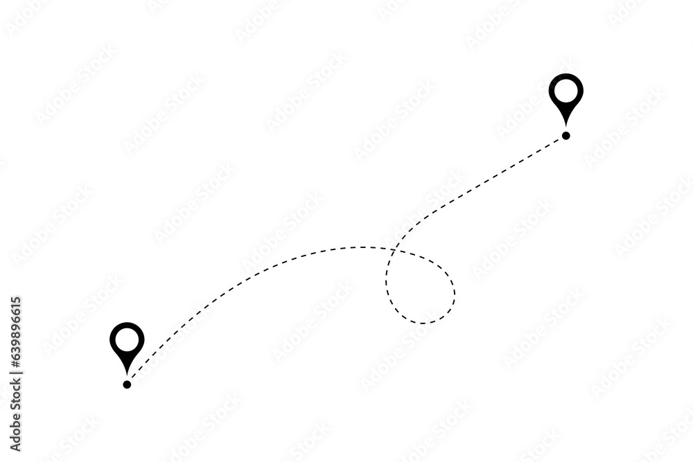 Fototapeta premium Route icon - two points with dotted path and location pin. Route location icon two pin sign and dotted line.