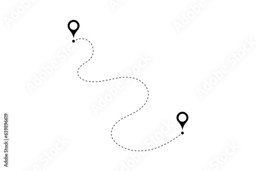 Route icon - two points with dotted path and location pin. Route location icon two pin sign and dotted line.