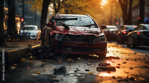Abandon broke car, insurance concept 