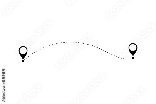 Route icon - two points with dotted path and location pin. Route location icon two pin sign and dotted line.