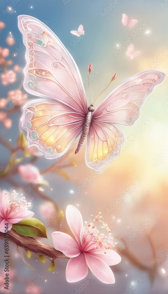 Butterfly with Cherry Blossom flowers - Generative AI Butterfly with Cherry Blossom flowers - Generative AI