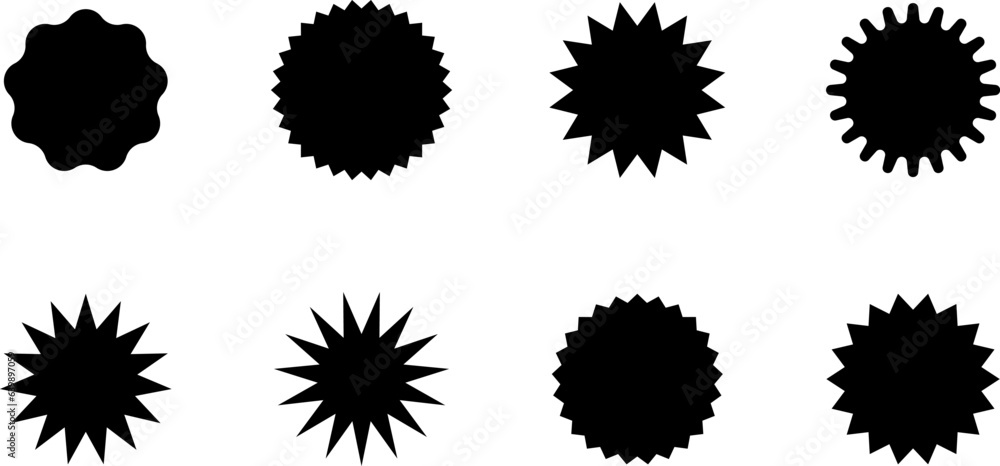 Set of vector starburst, sunburst badges. Black icons in Simple flat style vintage stickers, labels. Set of vector starburst, sunburst badges. Black icons in Simple flat style vintage stickers, labels.