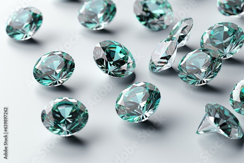 A lot of faceted round diamonds lie on a white surface. Jewelry salon banner. Genrative AI