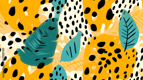 leopard and banana leaves seampless pattern  modern flat